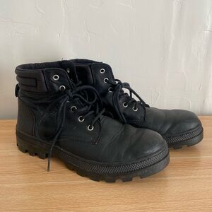 Black leather Palladium lace up boots, women’s size 10